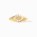 Böhmischer vergoldeter S925 Sterlingsilber Siegelring mit bösem Blick und Zirkonia - US-Größe 6 / Gold