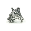 Antique silver wolf head ring for men in vintage punk style with detailed wolf fur texture - Adjustable Open / Wolf Head with Claws Style (PJ-1015-8)