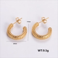 Textured gold twist rope earrings 20mm width made of 304 stainless steel material - Twisted Rope Texture Stud Style (AMLEH208)