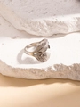 Adjustable silver titanium steel leaf ring featuring an elegant overlapping foliage design - Silver Leaf Shape Open Ring
