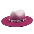 Modischer Wollfilzhut mit weiß-magenta Farbverlauf und markanter silberner Metallkette - M (56-58cm) / Weiß Rosarot Farbverlauf
