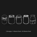 Set de 20 pegatinas de PET transparente con 5 diseños de frascos dibujados sobre fondo negro - Satisfactorio / Paquete de 20