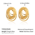 Detailed macro view of gold-layered geometric stainless steel earrings with textured finish - Spiral Vortex Gold Style (YYE023549)