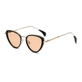 Occhiali da sole cat-eye con lenti rosa, montatura nera e stanghette in metallo oro - Montatura Nero Oro Lenti Marroni