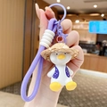 White resin duck keychain in purple vest and straw hat, creative cute bag charm accessory - Resin Straw Hat Duck-Purple