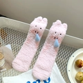 Soft pink coral fleece mid-calf socks with cute cartoon character and warm fuzzy texture - Pink Pig with Blue Drop (1 Pair)