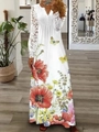 White V-neck maxi dress with red poppy floral print and delicate lace long sleeves - S / Tops / Daisy Red