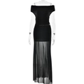 Completo nero da donna in due pezzi con top a spalle scoperte e gonna lunga in mesh - S / Nero