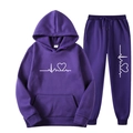 Tuta sportiva viola due pezzi con stampa a cuore, felpa con cappuccio e pantaloni abbinati - Viola