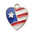 Heart-shaped pendant with American flag pattern, golden border, and white star detail - Enamel Blue White Red Heart / 15x18mm