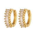 Elegantes pendientes de aro bañados en oro de 18K con circonitas rectangulares - Huggie Dorado con Pavé Baguette (E583)