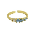 Adjustable 18K gold plated ring with blue square zircon and white round stones - Adjustable Open / December