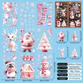 Pink 3D Christmas window stickers set with Santa and reindeer double-sided designs - 粉色圣诞老人(ZX JD23015) / 9 Sheets