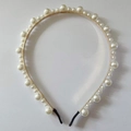 Elegant gold metal headband featuring alternating sizes of white pearls on a slim wire - Gold Thin Ring Pearl