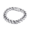 Pulsera cubana vintage de plata con motivos florales grabados y cierre cuadrado - Estilo Grabado de Volutas Retro Plateado (KB10567-D) / 22cm