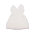 Close-up of white knit beanie featuring soft rabbit ears and fluffy plush texture - Rabbit Ears Style / White