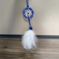 Handmade blue dream catcher pendant with white feathers for car and home decor - 9528D Blue White Feather No Keychain