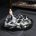 Creative mountain-shaped black ceramic backflow incense burner with smoke waterfall effect - Beautiful Mountains and Rivers