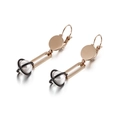 Elegant rose gold long drop earrings with white pearls and geometric hollow design - Rose Gold with Black Cage Pearl Style (KE88418-KFC)