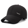 Gorra de béisbol negra de seis paneles con logotipo metálico plateado y visera curva - Ajustable / Negro