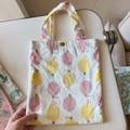 Close-up of small cotton canvas bag with floral tree patterns and metal snap button - White Base Pink Yellow Small Tree(T-50)