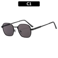 Fashionable black small hexagonal metal frame sunglasses with dark gray UV lenses - Black Frame Black Grey Lens
