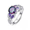Rainbow cubic zirconia ring with teardrop stones and vintage silver vine band design - US 7 / Rainbow