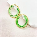 18K gold plated stainless steel hoop earrings with green marble resin inlay set on stone - Green
