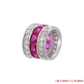 Macro detail of silver-plated bead with pink square zircons, 10mm length by 7.5mm width - White Gold Rose Red Zirconia Large 7.5x10mm