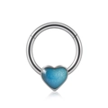 Anneau de septum en acier inoxydable argenté avec pendentif coeur bleu scintillant - 1.2x8mm / Cœur (Pierre Bleu Étoilé)
