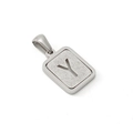 Silver-toned rectangular stainless steel pendant with hollow letter Y design for women - Letter Y Style / Steel