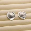 Silver-toned heart stud earrings with radiating pleated texture in a velvet box - R200 Striped Heart / Steel