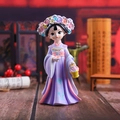 Ancient Chinese lady figurine in purple and pink Hanfu holding a flower basket - 1218-1B Large Flower Basket