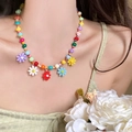 Colorful beaded daisy necklace with vibrant resin flower pendants for women - 5# Multi-color Daisy Beaded Necklace