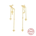 S925 sterling silver tassel earrings with gold star and moon charms and CZ accents - 925 Silver / Gold