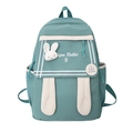 Zaino scolastico verde menta con graziose orecchie di coniglio in peluche e ricami - Verde