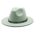 Mint green wool fedora hat with black woven belt and silver buckle for men and women - M (56-58cm) / Mint Green