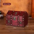 Vintage red wooden storage box with lion head handle and metal rivets in 24x17x18cm size - The Little House Is Retro Red.