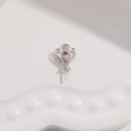 Detailed view of silver heart-shaped balloon pendant with a pink purple gemstone - Style I / White Gold