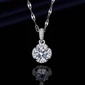 Elegant silver-plated necklace featuring a large round cut center stone and halo design - Xl-148 [with Four-leaf Clover Chain]