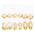 6-piece gold geometric earring set with stars and hoops on a white display card - 6 Pairs Gold Geometric Earrings Set / KC Gold (8243)