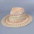 Cappello di paglia bohémien con cuciture colorate e dettagli ricamati etnici - M (56-58cm) / Paglia naturale con cuciture blu