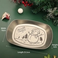 Silver snowman Christmas tin tray 25.5x16x3cm stainless steel snack plate with engraving - Snowman