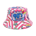 Omkeerbare roze vissershoed met jaren 90 pop-art print en retro cassette patronen - M (56-58cm) / Roze jaren 90 print