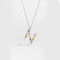 S925 sterling silver necklace with N-letter pendant set with colorful zircon gemstones - Silver Letter N