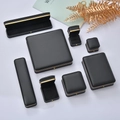 Elegant black leather jewelry gift box series with brushed gold edges for rings and necklaces - Black