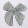Morandi green linen fabric hair bow clip for girls featuring cotton woven texture - Morandi Green