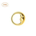 Golden 316L stainless steel nose ring featuring a vintage moon face engraving design - 1.2x8mm / Face Gold