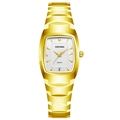 Luxe goudkleurig tonneau quartz horloge met witte wijzerplaat en diamant-indices - Witte Wijzerplaat Damesmodel (D-229) / Goud