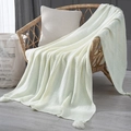 Nordic cream white knitted sofa throw blanket with large decorative tassel balls - Off-White